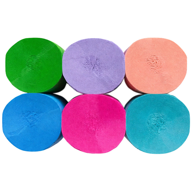 Crepe Paper Streamers 82ft Each Roll for Birthday, Wedding, and Party Decorations 1.77 Inch, Pack of 6