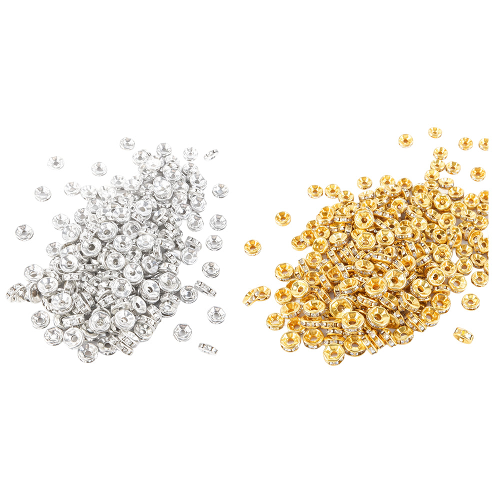 8mm Rhinestone Rondelle Spacer Beads Silver for Jewelry Making Bracelets and Necklaces, Pack of 200