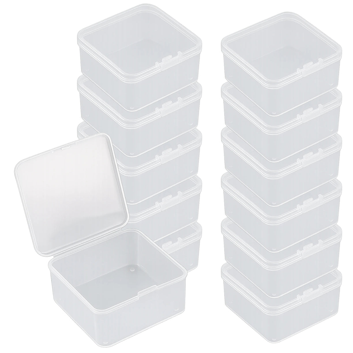 Clear Plastic Bead Storage Boxes with Hinged Lids for Jewelry and Craft Organization, Pack of 12