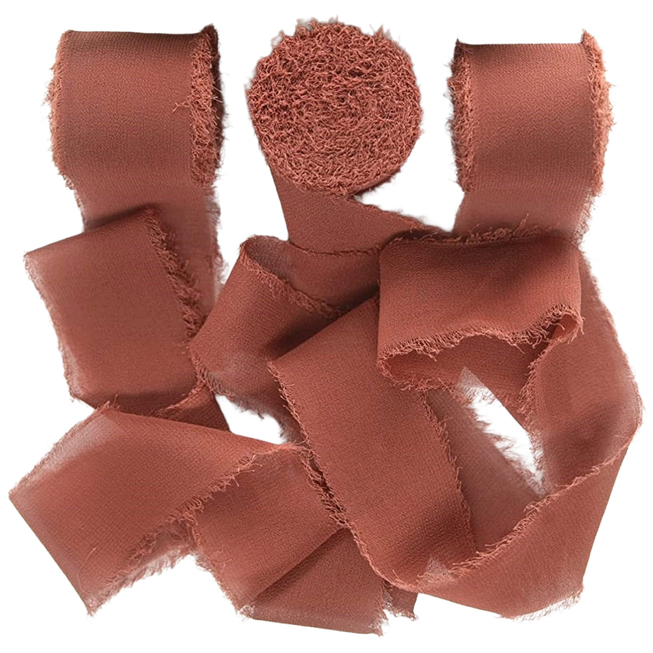 Chiffon Ribbon 1.5 Inch x 21 Yard Frayed Fringe Silk Ribbon 3 Rolls for Wedding Gift Wrapping and DIY Crafts