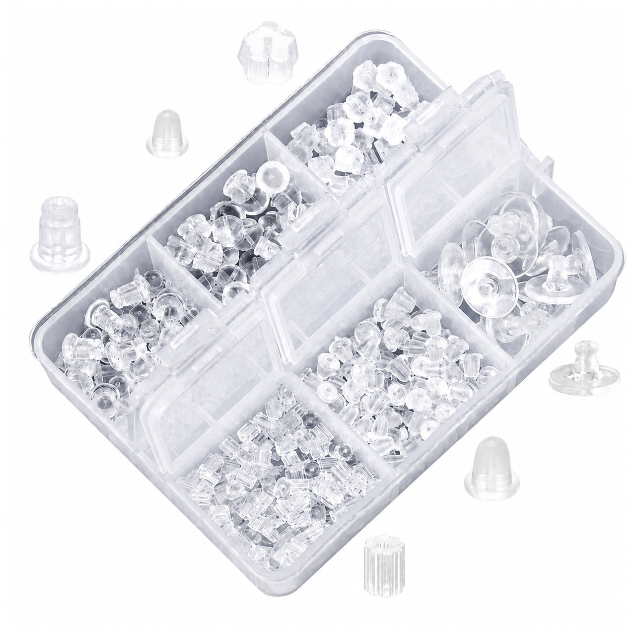 6 Styles Clear Silicone Earring Backs, Hypoallergenic Rubber Clutch Stoppers for Fish Hooks and Hoops