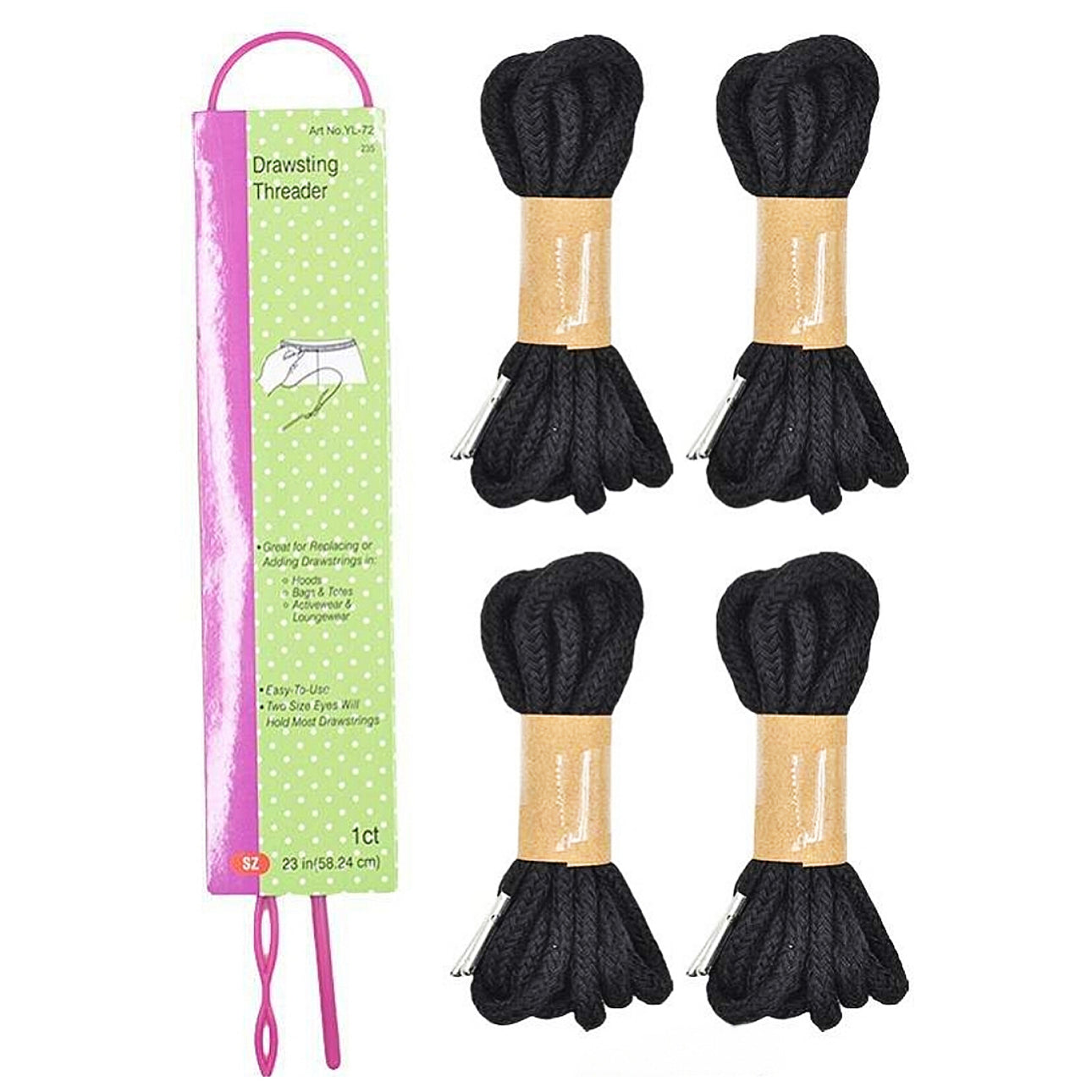 Cotton Drawstring Replacement Cords with Easy Threader for Sweatpants Shorts Jackets and DIY Clothing Repairs