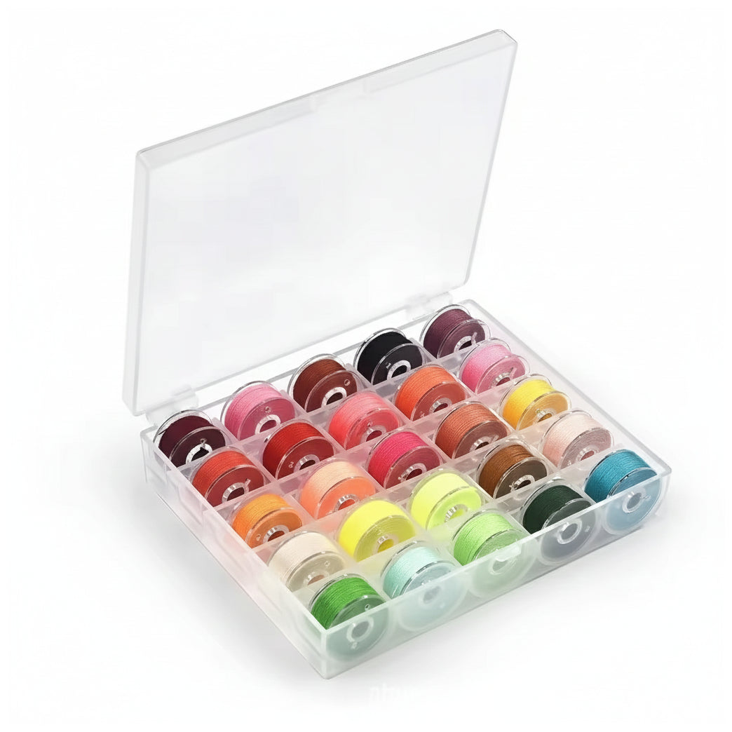 Prewound Class 15 Bobbin Thread 60WT Size A with Clear Storage Case for Sewing Machines, Pack of 25