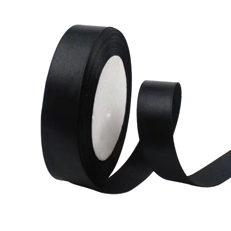 Black 3/4" Wide Single Face Satin Ribbon, 25 Yards Length